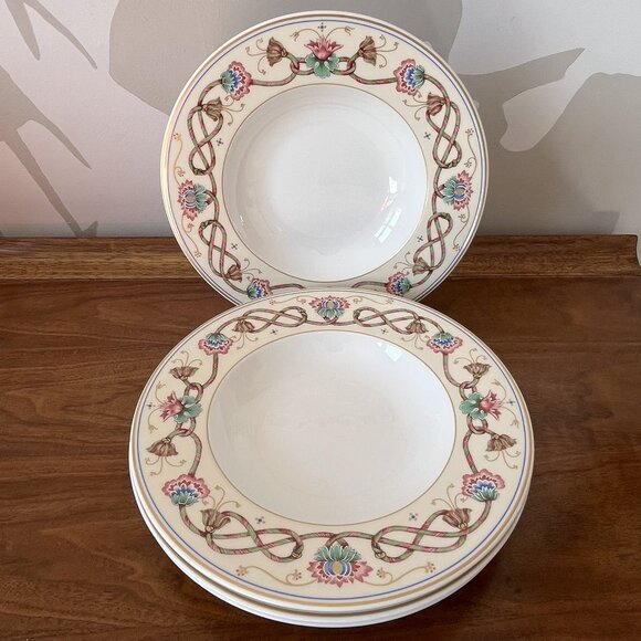 4 Villeroy & Boch Heinrich Ars Vivendi Flat Rim Soup Bowls Bone China W. Germany
